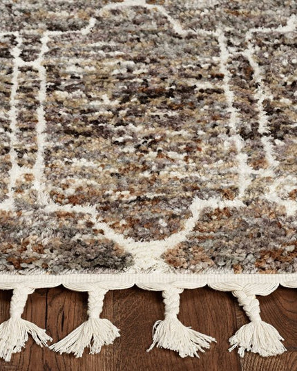 7' Purple Ivory And Brown Floral Octagon Rug