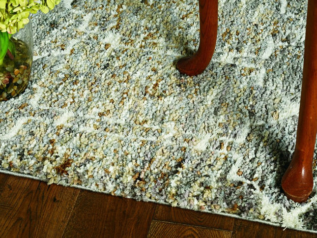 7' Purple Ivory And Brown Floral Octagon Rug