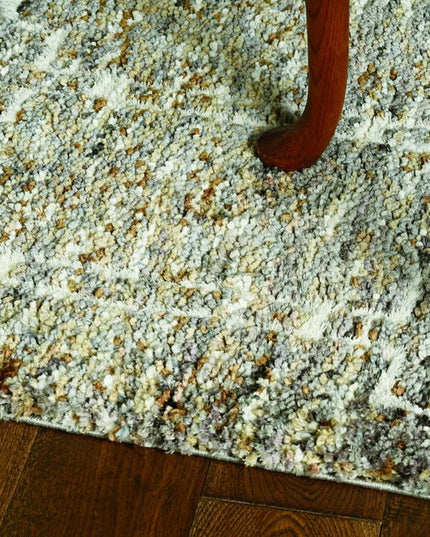 7' Purple Ivory And Brown Floral Octagon Rug