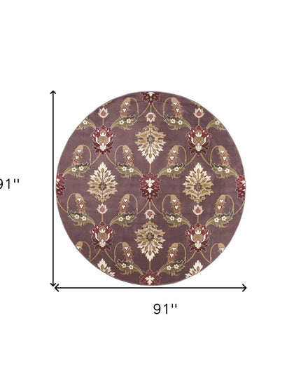 7' Purple Ivory And Brown Floral Octagon Rug