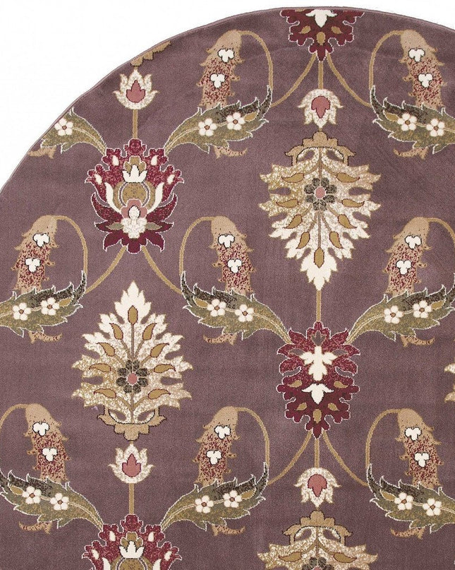 7' Purple Ivory And Brown Floral Octagon Rug