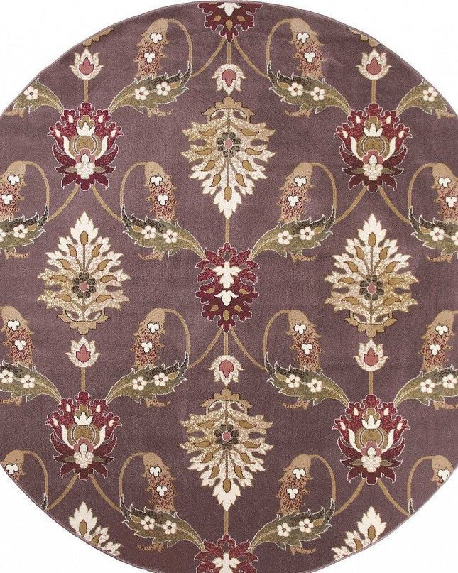 7' Purple Ivory And Brown Floral Octagon Rug