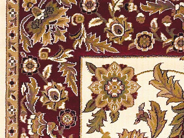 7' Ivory Red And Orange Floral Medallion Octagon Rug