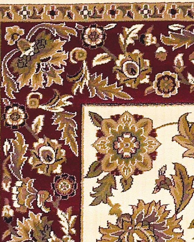 7' Ivory Red And Orange Floral Medallion Octagon Rug