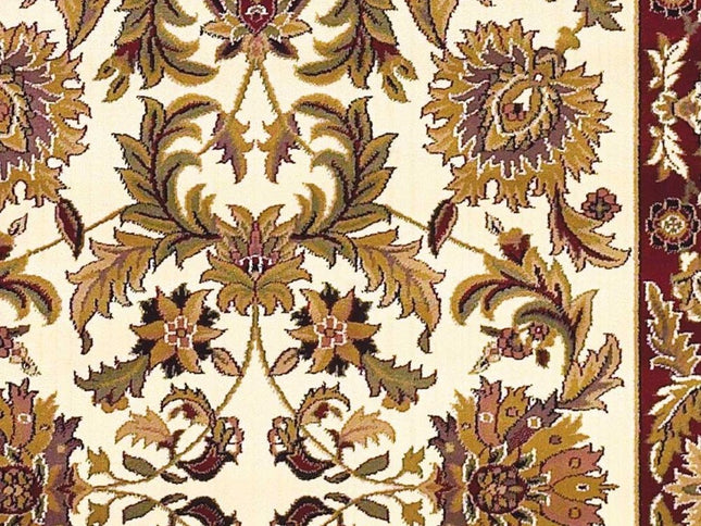 7' Ivory Red And Orange Floral Medallion Octagon Rug