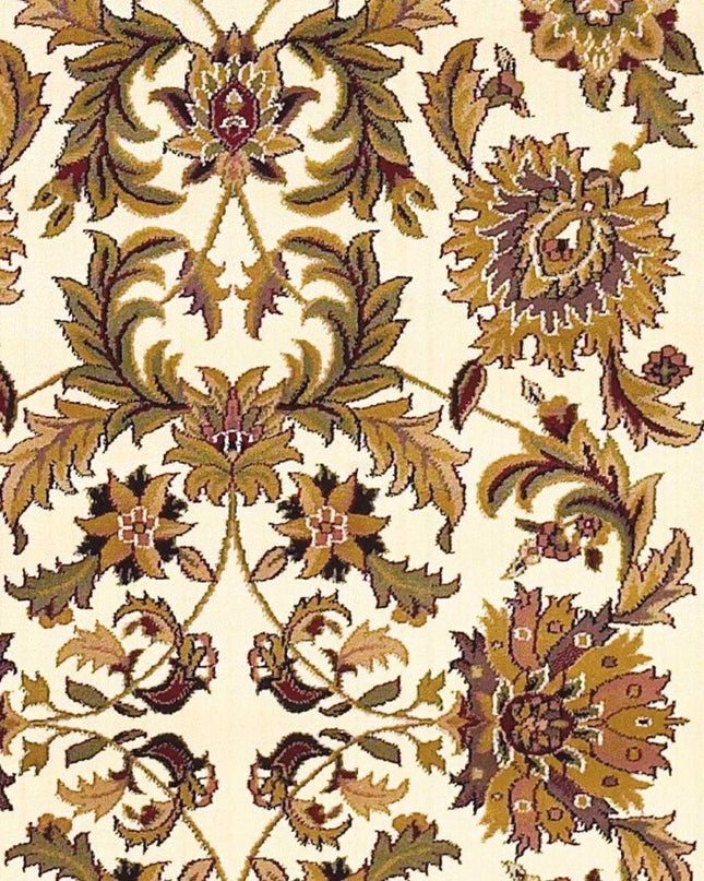 7' Ivory Red And Orange Floral Medallion Octagon Rug