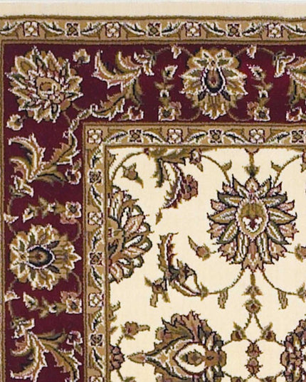 7' Red Ivory And Brown Floral Medallion Octagon Rug