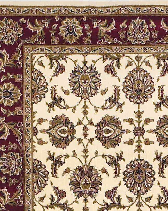 7' Red Ivory And Brown Floral Medallion Octagon Rug