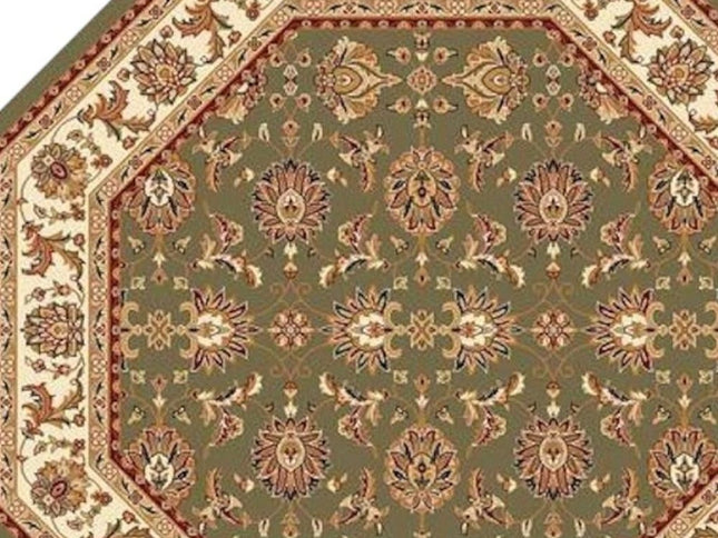 7' Green And Ivory Floral Octagon Rug