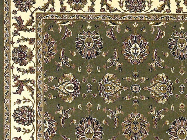 7' Green And Ivory Floral Octagon Rug