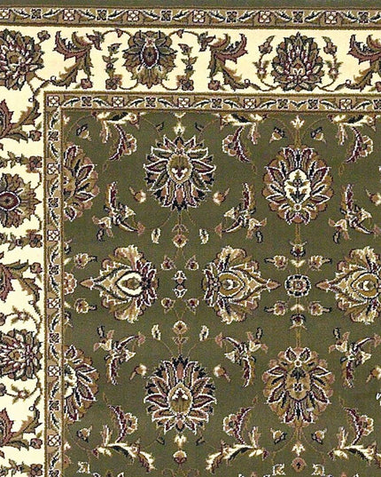 7' Green And Ivory Floral Octagon Rug