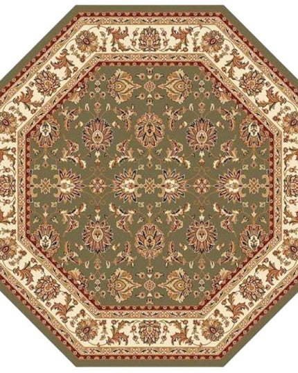 7' Green And Ivory Floral Octagon Rug