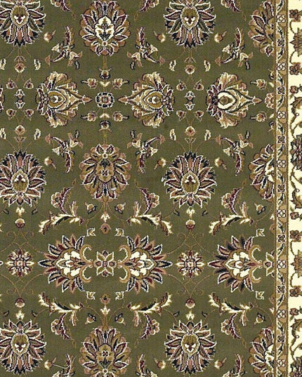 7' Green And Ivory Floral Octagon Rug