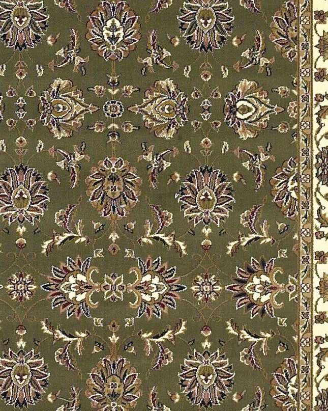 7' Green And Ivory Floral Octagon Rug