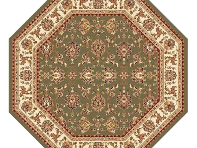7' Green And Ivory Floral Octagon Rug