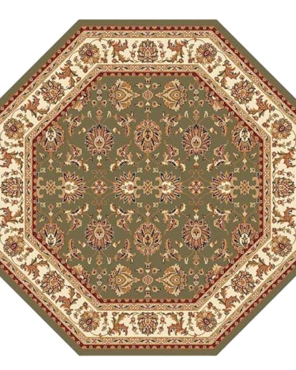 7' Green And Ivory Floral Octagon Rug