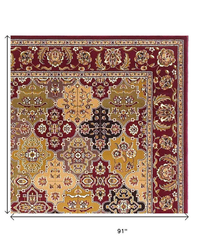 7' Red Orange And Black Quatrefoil Octagon Rug