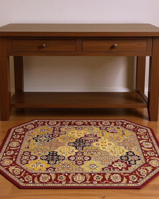 7' Red Orange And Black Quatrefoil Octagon Rug