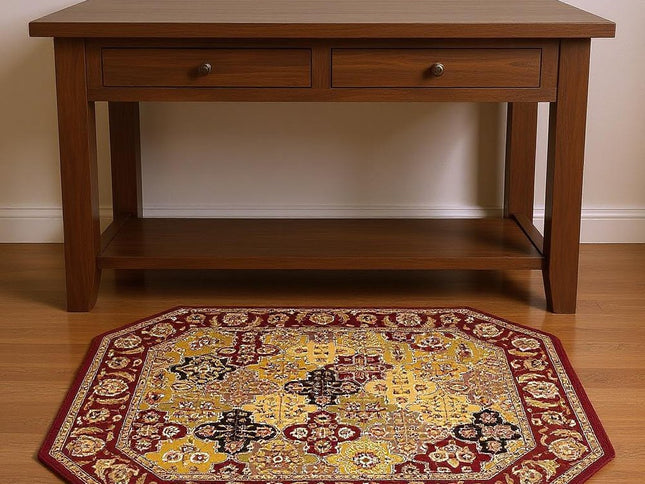 8' Red Orange And Black Quatrefoil Octagon Rug