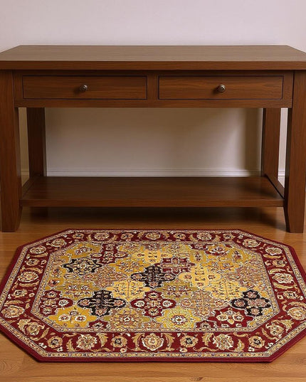 8' Red Orange And Black Quatrefoil Octagon Rug