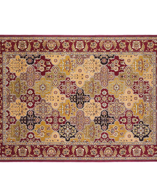 7' Red Orange And Black Quatrefoil Octagon Rug