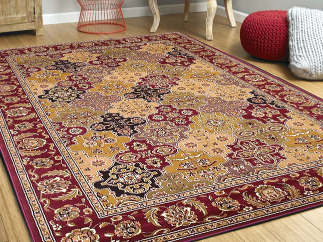 8' Red Orange And Black Quatrefoil Octagon Rug