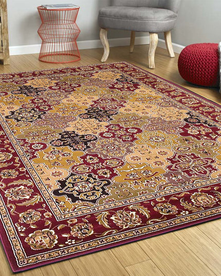 8' Red Orange And Black Quatrefoil Octagon Rug