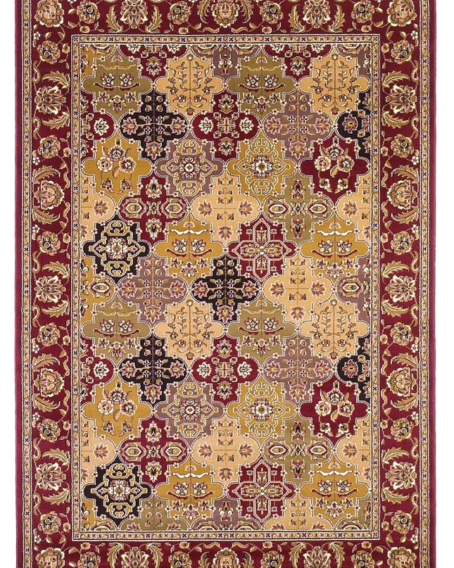 7' Red Orange And Black Quatrefoil Octagon Rug