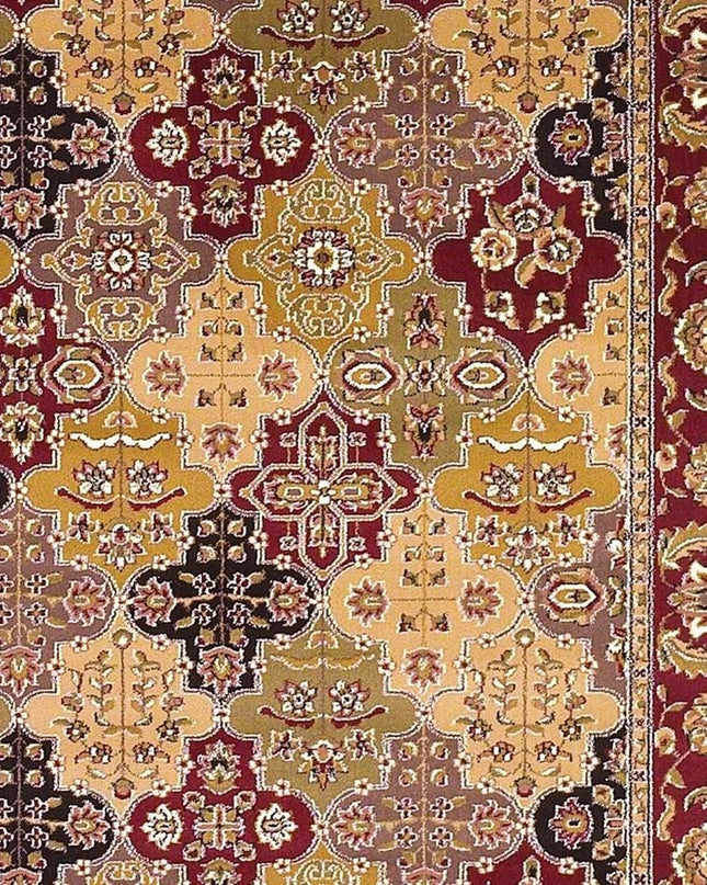 7' Red Orange And Black Quatrefoil Octagon Rug