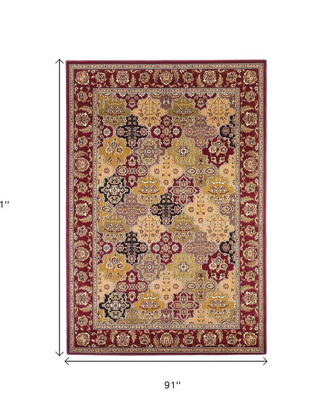 7' Red Orange And Black Quatrefoil Octagon Rug