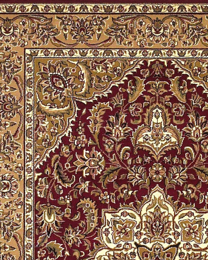 7' Red And Beige Floral Medallion Octagon Rug