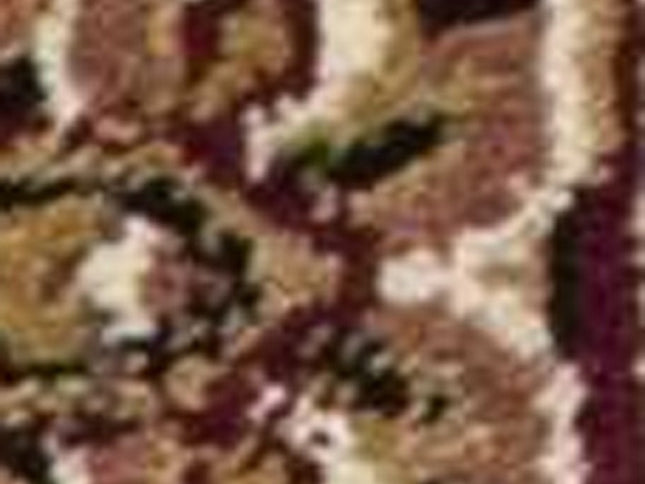 7' Red And Beige Floral Medallion Octagon Rug