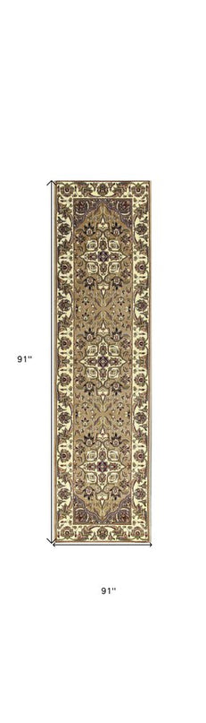 7' Beige And Ivory Floral Octagon Rug