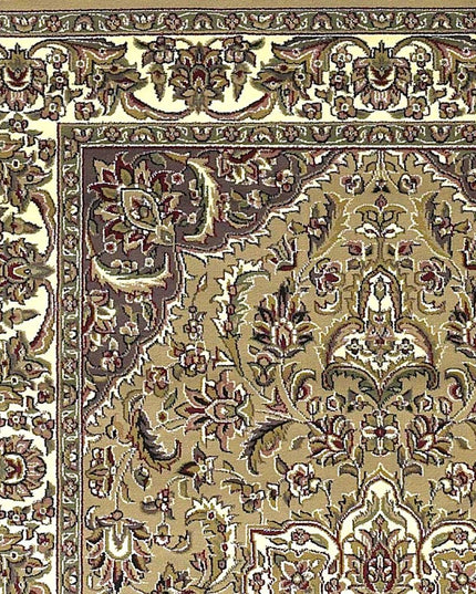 7' Beige And Ivory Floral Octagon Rug