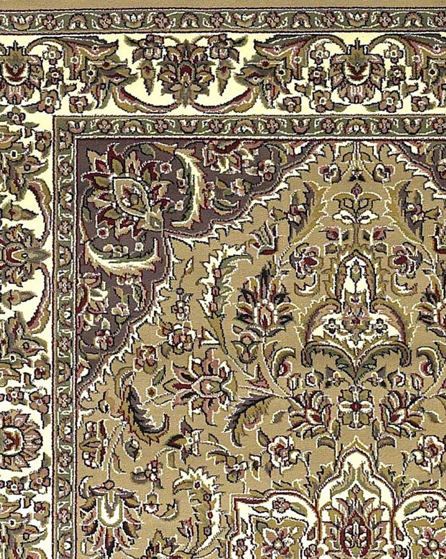 7' Beige And Ivory Floral Octagon Rug