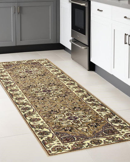 7' Beige And Ivory Floral Octagon Rug