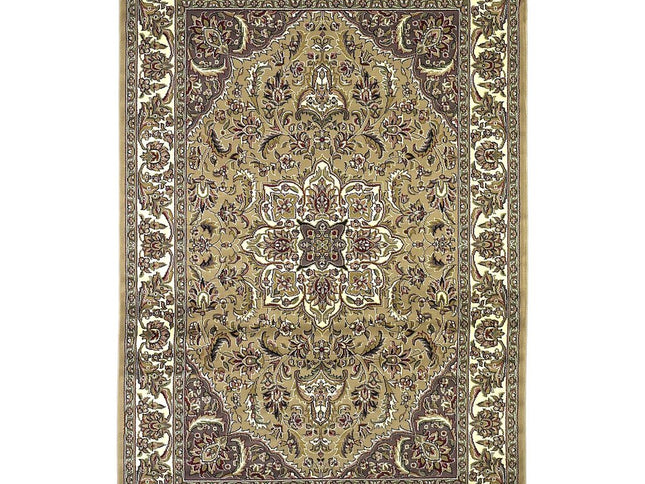 7' Beige And Ivory Floral Octagon Rug