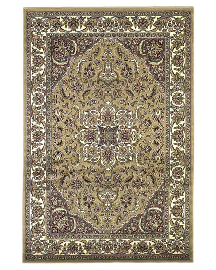 7' Beige And Ivory Floral Octagon Rug