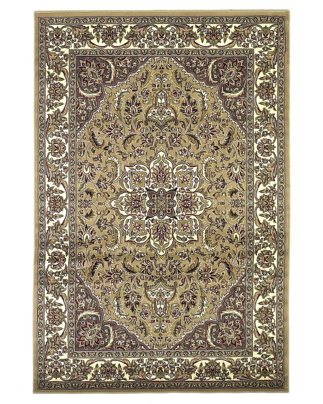 7' Beige And Ivory Floral Octagon Rug