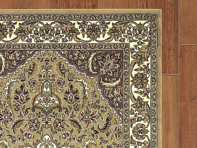 7' Beige And Ivory Floral Octagon Rug