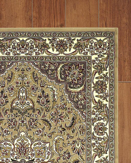 7' Beige And Ivory Floral Octagon Rug