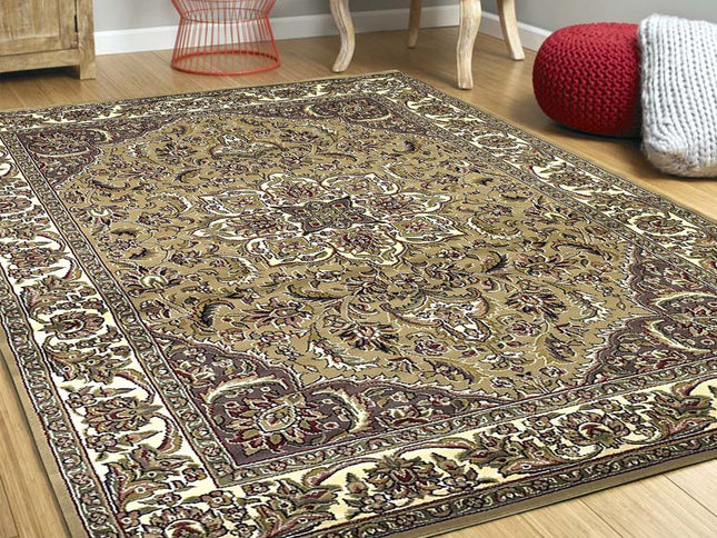 7' Beige And Ivory Floral Octagon Rug