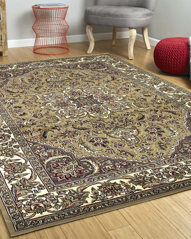 7' Beige And Ivory Floral Octagon Rug