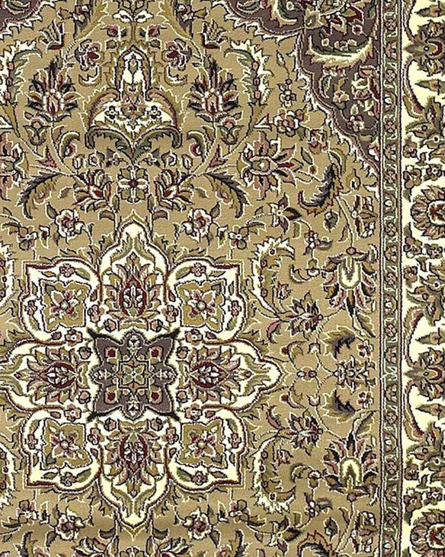 7' Beige And Ivory Floral Octagon Rug