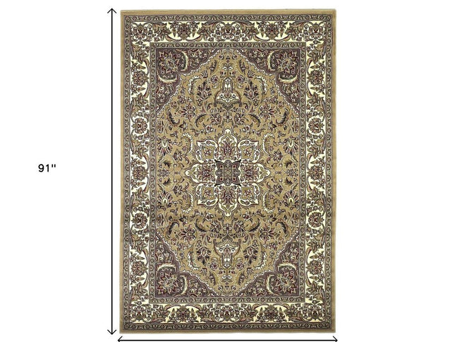 7' Beige And Ivory Floral Octagon Rug