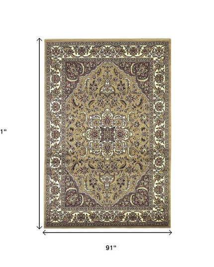7' Beige And Ivory Floral Octagon Rug