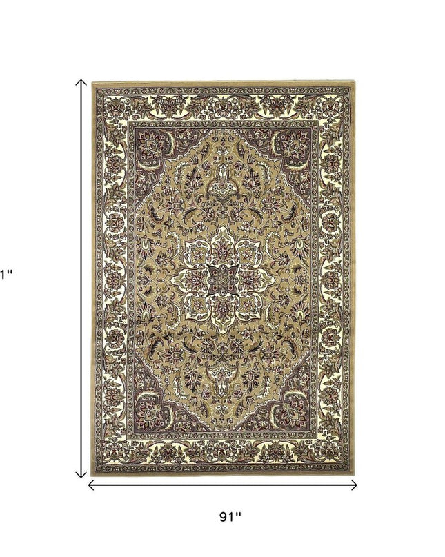 7' Beige And Ivory Floral Octagon Rug