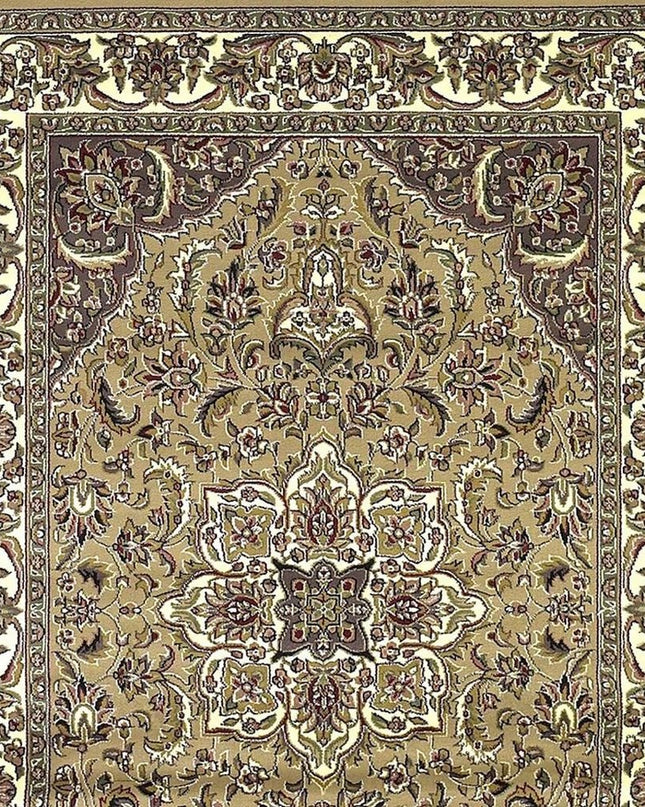 7' Beige And Ivory Floral Octagon Rug