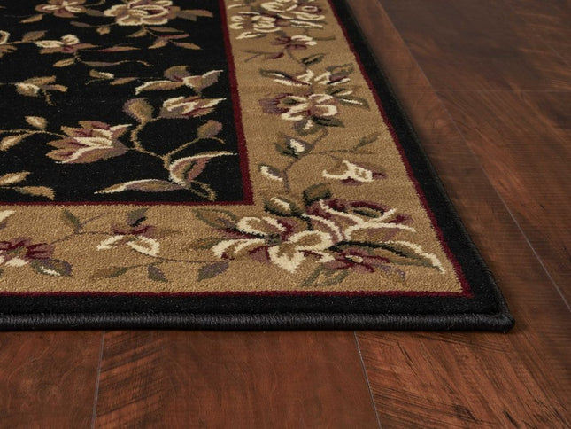 7' Tan Black And Beige Floral Vines Octagon Rug