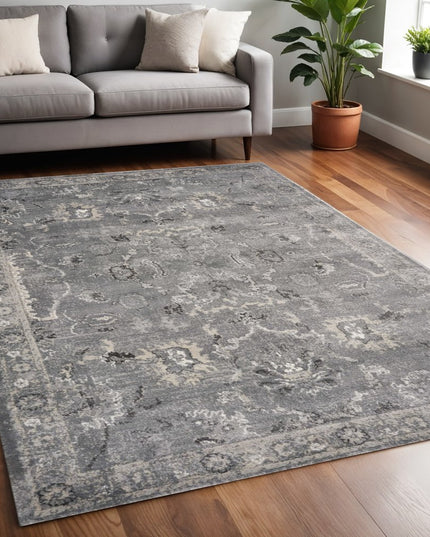 5' X 8' Gray And Light Gray Floral Medallion Area Rug